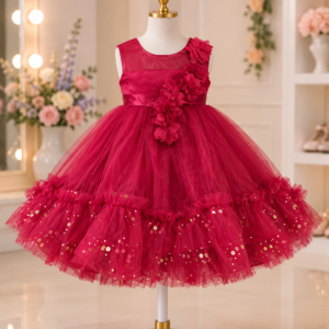 Gorgeous Ruby Red Floral Party Frock