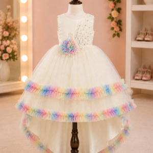 Beautiful Rainbow Trim Party Frock