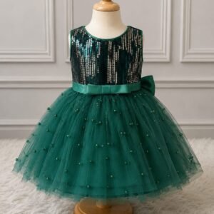 Emerald Velvet and Net Princess Frock