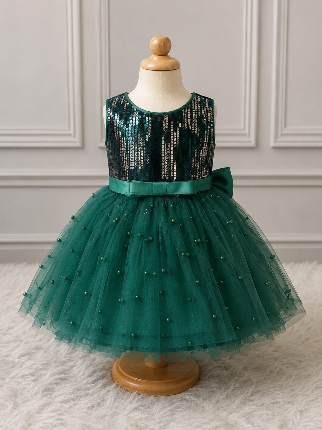 Emerald Velvet and Net Princess Frock