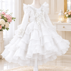 Elegant Floral Embroidery Ruffle Frock