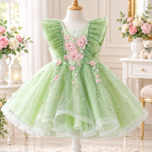 Mint Green Floral Sequin Frock