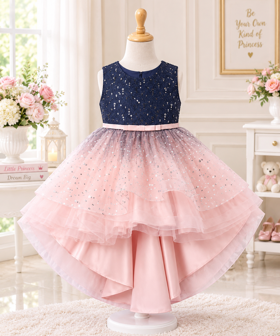 Navy Blue & Blush Pink Sparkle Frock