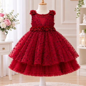 Red Floral Party Princess Frock