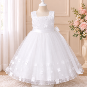 Elegant White Floral Princess Frock