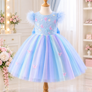 Pastel Rainbow Floral Feather Tulle Frock