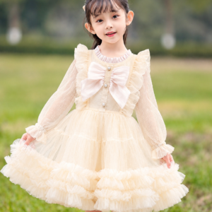 Elegant Pearl Bow Tulle Frock