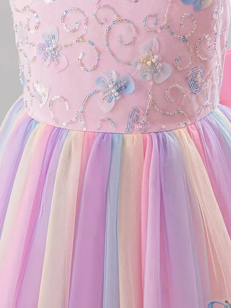 Pastel Rainbow Floral Feather Tulle Frock - Image 5
