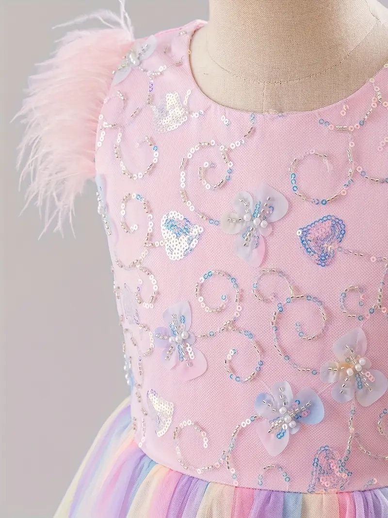 Pastel Rainbow Floral Feather Tulle Frock - Image 4