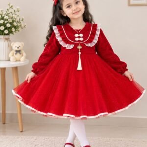 Glitter Ruffle Neckline & Tassel Princess Frock