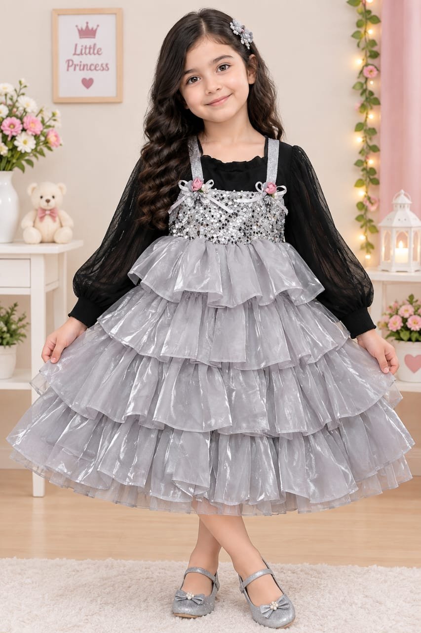 Silver Sequin Layered Princess Frock