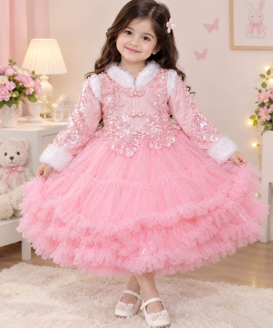 Royal Princess Frock with Golden Embroidery
