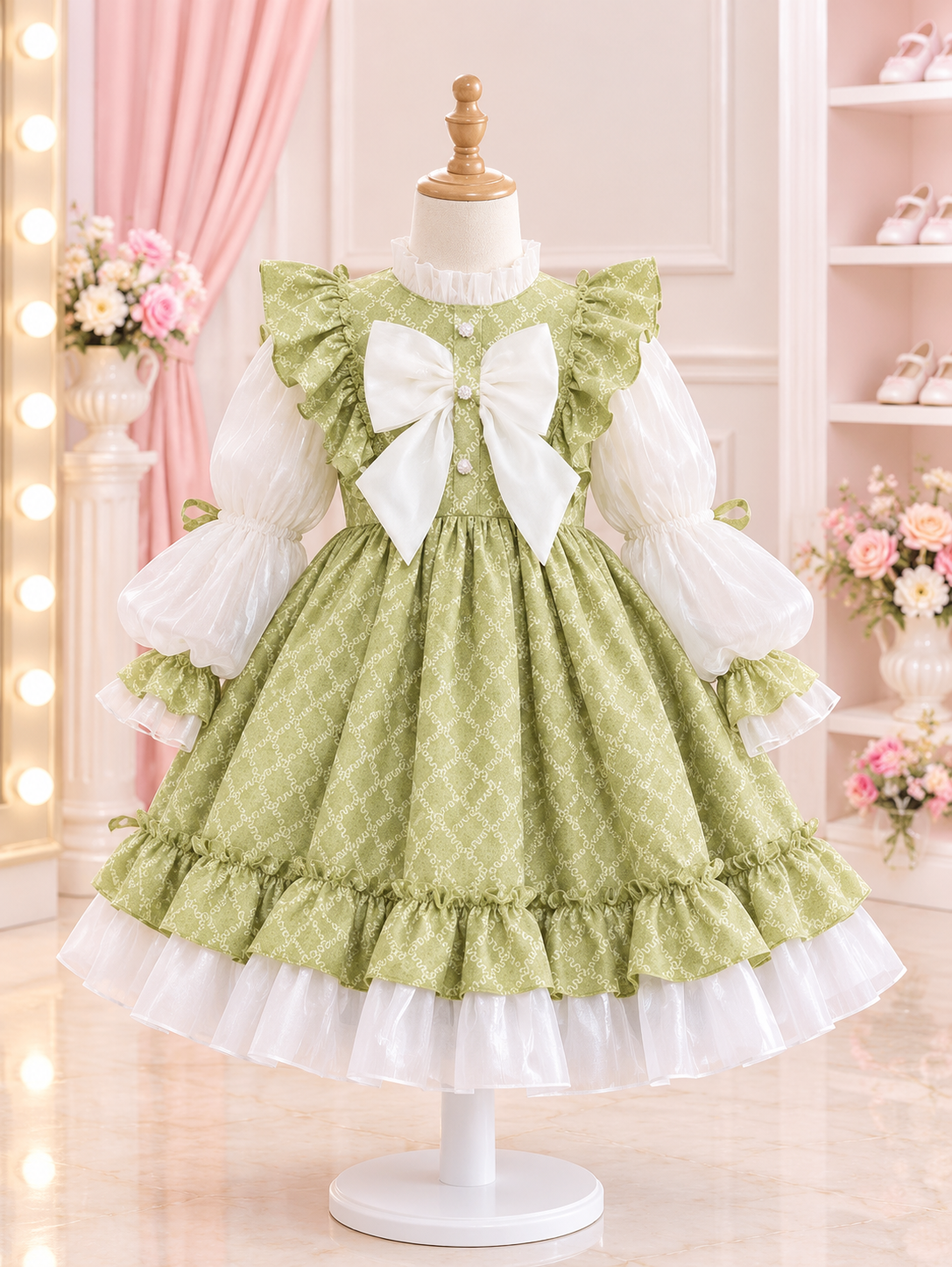 Elegant Princess Frock with Ivory Bow - Image 4