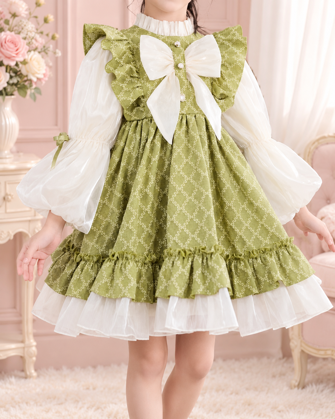 Elegant Princess Frock with Ivory Bow