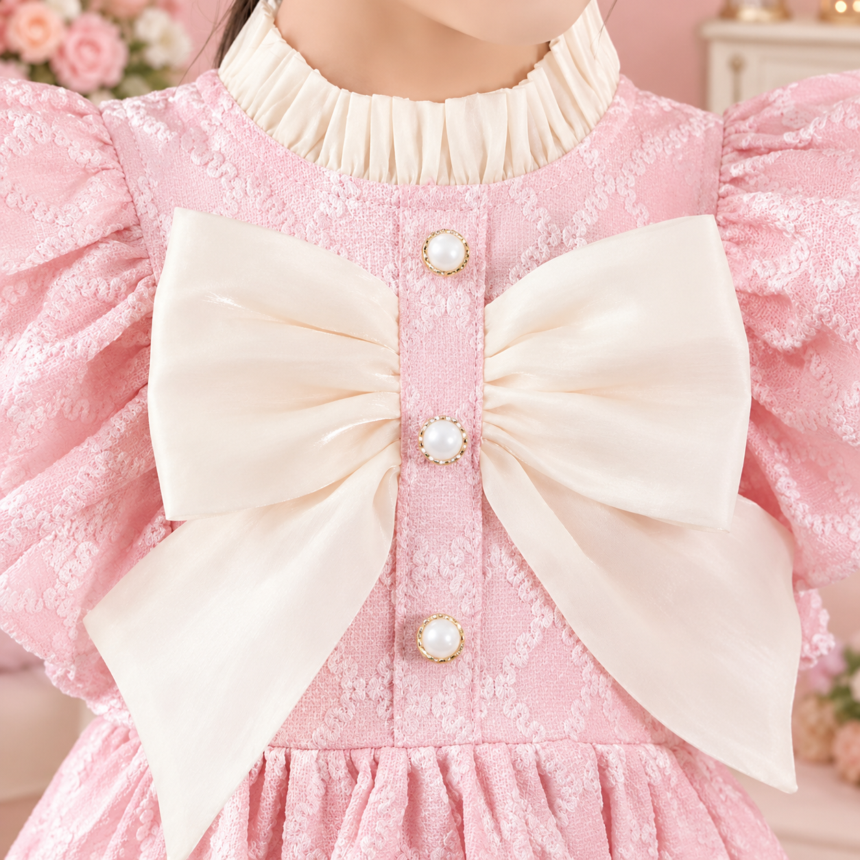 Elegant Princess Frock with Ivory Bow - Image 3