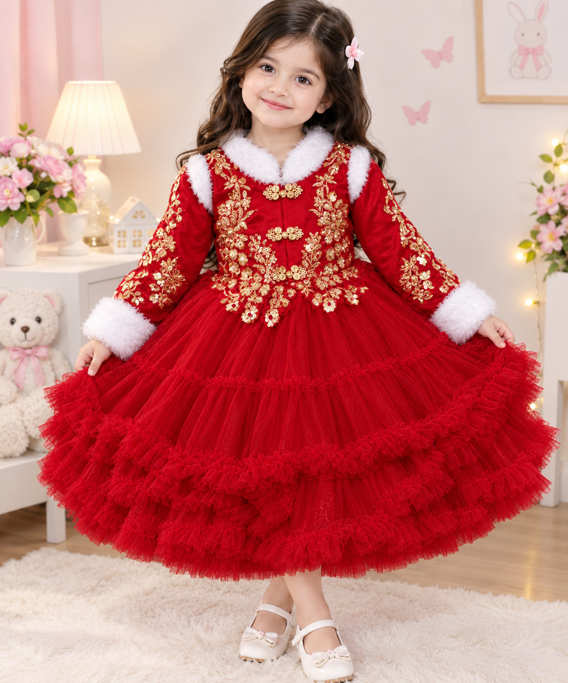 Royal Princess Frock with Golden Embroidery - Image 2