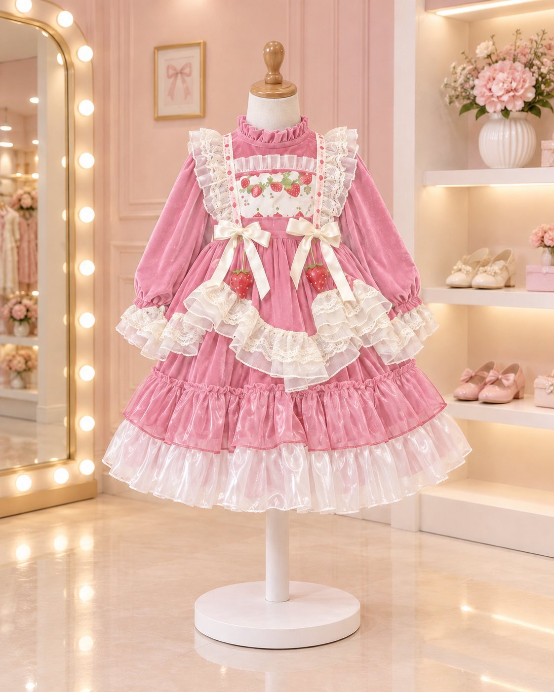 Strawberry Princess Frock with Ivory Lace - Image 2