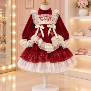 Strawberry Princess Frock with Ivory Lace
