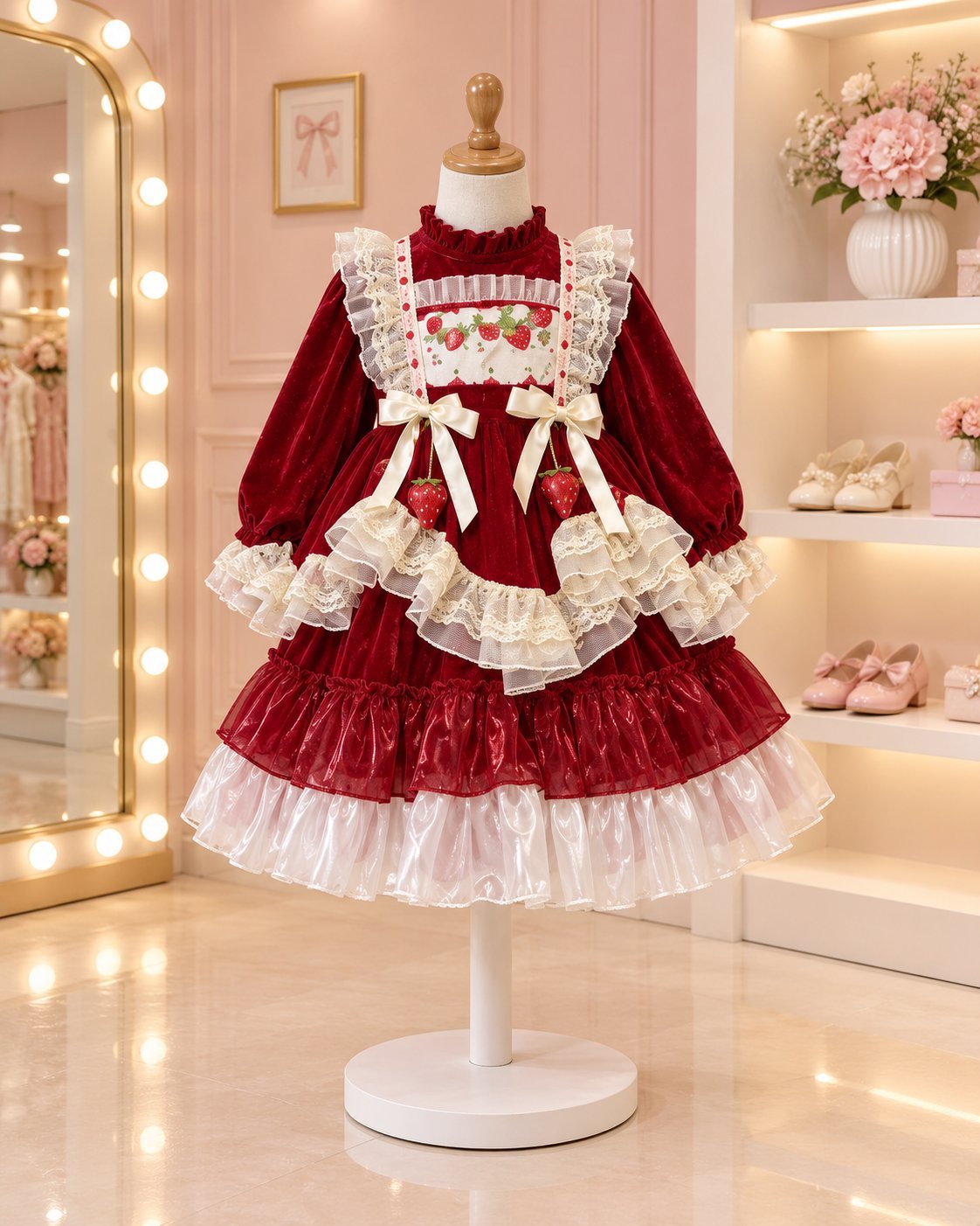 Strawberry Princess Frock with Ivory Lace